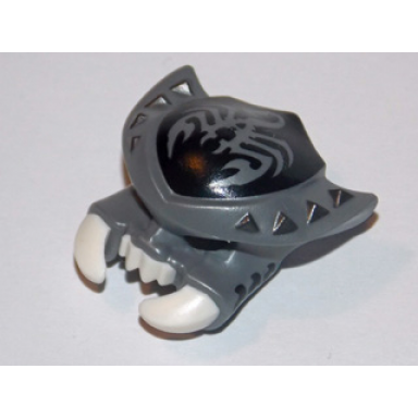 flat silver minifigure headgear mask scorpion with white fangs and pincers pearl dark gray spikes and scorpion emblem pattern