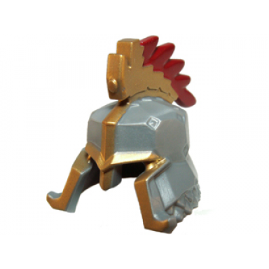 flat silver minifigure headgear helmet castle with cheek and nose protection with gold trim and crest with red tips pattern
