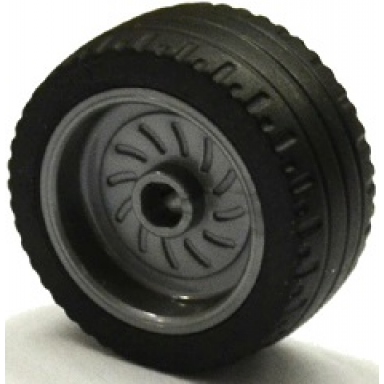 flat silver wheel 18mm d x 12mm with axle hole and stud with black tire 24 x 12 low 18976 18977
