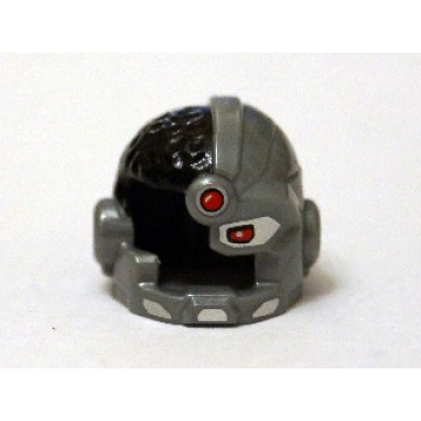 flat silver minifigure headgear helmet cyborg side open with black top side red eye and red dot pattern