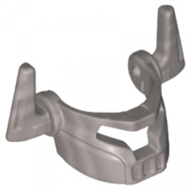 flat silver minifigure visor with t slit wide and horns on sides