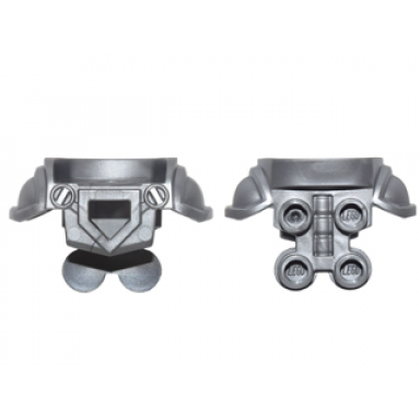 flat silver minifigure armor breastplate with shoulder pads large pentagonal cutout and 4 studs on back