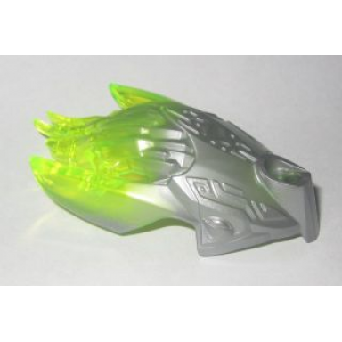 flat silver bionicle creature head mask with marbled trans-neon green pattern
