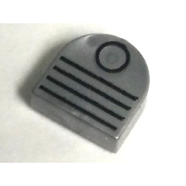flat silver tile round 1 x 1 half circle extended with black circle and 4 lines vent pattern