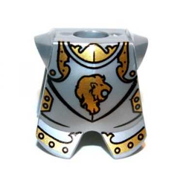 flat silver minifigure armor breastplate with leg protection with kingdoms lion head pattern