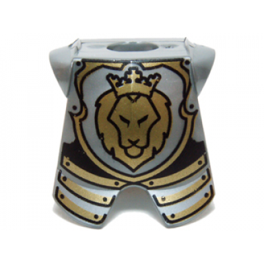 flat silver minifigure armor breastplate with leg protection with lion head pattern