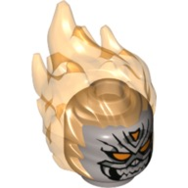 flat silver minifigure head modified with molded trans-orange flaming hair and printed orange eyes sharp teeth pattern ghost rider roberto robbie reyes