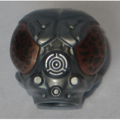 flat silver minifigure head modified sw lom series protocol droid with breathing mask with large copper and pearl dark gray speckled eyes pattern