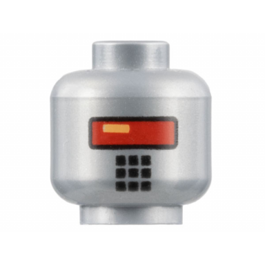 flat silver minifigure head alien with red visor and 9 mouth squares pattern
