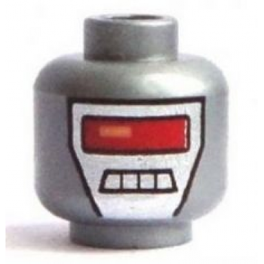 flat silver minifigure head alien with red visor and 4 mouth squares on silver background pattern