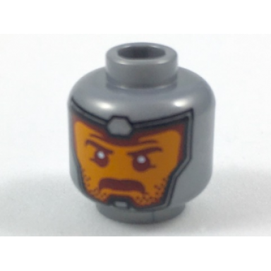flat silver minifigure head balaclava orange face dark red eyebrows and moustache pattern