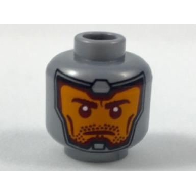 flat silver minifigure head balaclava orange face dark red eyebrows cheek lines and stubble pattern