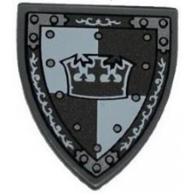 flat silver minifigure shield triangular short with gray crown on white and gray quarters background pattern