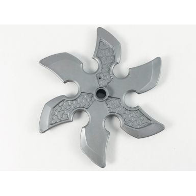 flat silver technic circular saw blade with pin hole and six teeth large shuriken throwing star