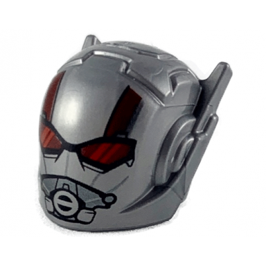flat silver minifigure headgear helmet with ear antennas with dark red goggles stripes and breathing mask pattern