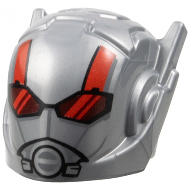 flat silver minifigure headgear helmet with ear antennas with dark red goggles red stripes and breathing mask pattern