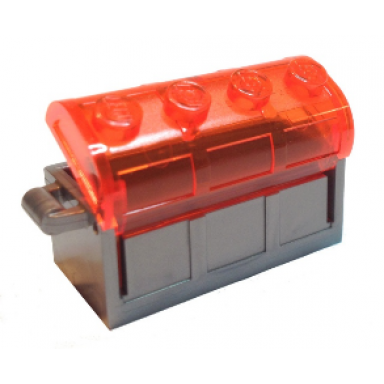 flat silver container treasure chest with slots in back and trans-neon orange thick hinge curved lid 4738a 4739a
