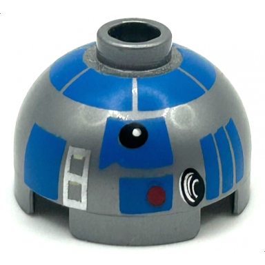 flat silver brick round 2 x 2 dome top with blue pattern r2-d2 clone wars