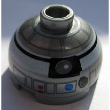 flat silver brick round 2 x 2 dome top with white and black pattern r2-q2