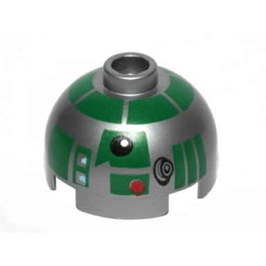 flat silver brick round 2 x 2 dome top with green pattern r3-d5
