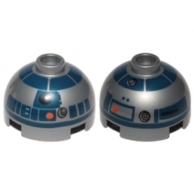 flat silver brick round 2 x 2 dome top with red dots small receptor and dark blue pattern r2-d2