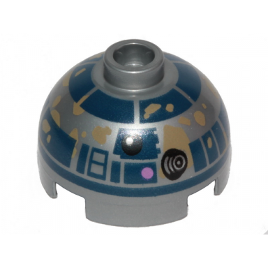 flat silver brick round 2 x 2 dome top with small lavender dots and dark blue with dark tan dirt stains pattern r2-d2