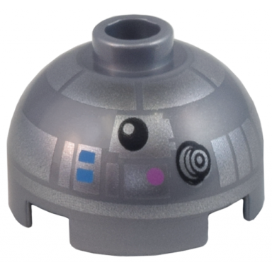 flat silver brick round 2 x 2 dome top with dark pink dots dark azure rectangles and silver panels pattern r2-bhd
