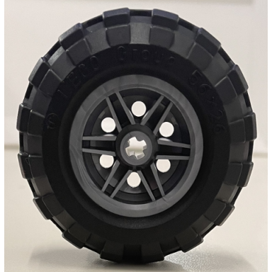 flat silver wheel 30.4mm d x 20mm with no pin holes and reinforced rim with black tire 56 x 26 balloon 56145 55976
