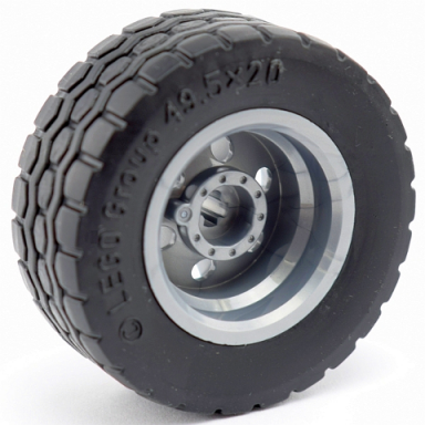 flat silver wheel 30.4mm d x 20mm with no pin holes and reinforced rim with black tire 49.5 x 20 56145 15413