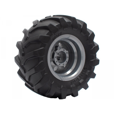 flat silver wheel 30.4mm d x 20mm with no pin holes and reinforced rim with black tire 56 x 26 tractor 56145 70695