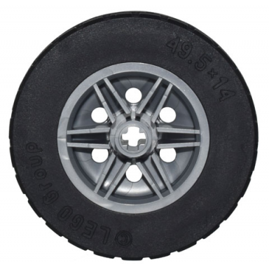 flat silver wheel 30mm d x 14mm with black tire 49.5 x 14 56904 70490