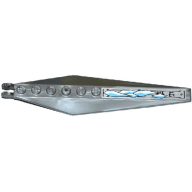 flat silver hinge plate 3 x 12 with angled side extensions and tapered ends with ice and asian characters pattern model left side sticker - set 70748