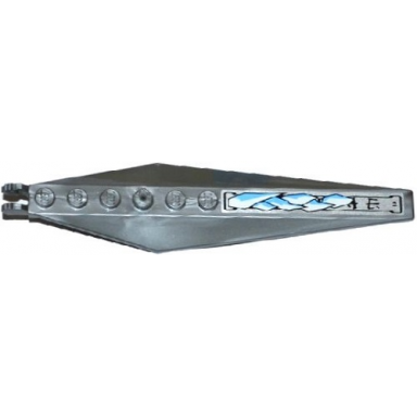 flat silver hinge plate 3 x 12 with angled side extensions and tapered ends with ice and asian characters pattern model right side sticker - set 70748