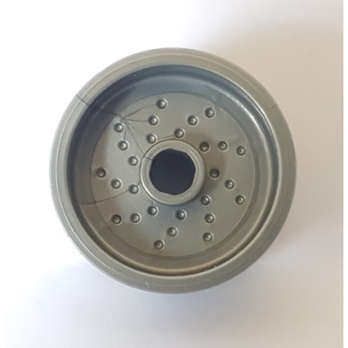 flat silver wheel 18mm d x 12mm with pin hole and stud dotted brake rotor lines