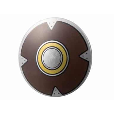 flat silver minifigure shield circular round convex face with silver gold and dark brown concentric rings pattern