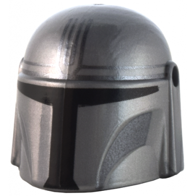 flat silver minifigure headgear helmet with holes sw mandalorian with silver lines and cheek indents and black visor pattern