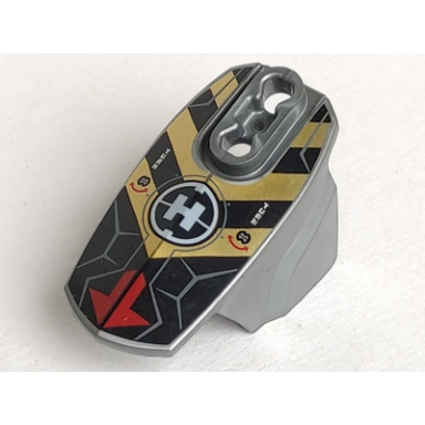 flat silver hero factory armor with ball joint socket - size 5 with red arrows black and gold chevrons and hero factory logo pattern