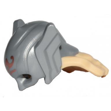 flat silver minifigure hair combo hat with hair tan long wavy with helmet with wings on sides and copper insignia pattern
