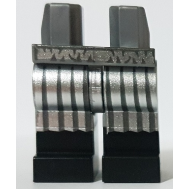 flat silver hips and legs with black boots metallic silver belt and stripes pattern