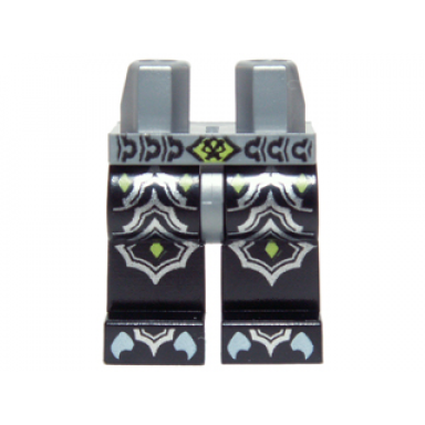 flat silver hips and black legs with silver scaled armor lime diamonds and white claws pattern