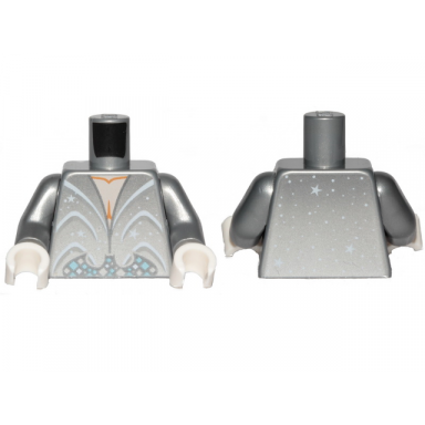flat silver torso suit with white curved lines stars and dots pattern flat silver arms white hands