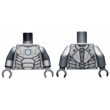 flat silver torso armor white circle arc reactor and silver trim pattern flat silver arms dark bluish gray hands