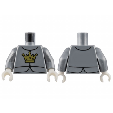 flat silver torso knight armor silver breastplate with gold crown pattern flat silver arms white hands
