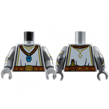 flat silver torso white surcoat reddish brown jewel necklace and belt gold buckle and trim pattern flat silver arms with armor and chain mail pattern flat silver hands