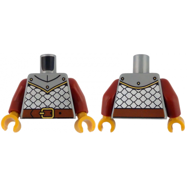 flat silver torso silver armor reddish brown belt with gold buckle panel with 3 rivets pattern dark red arms pearl gold hands