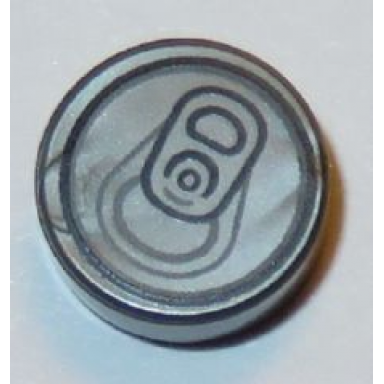 flat silver tile round 1 x 1 with soda pop can top pattern