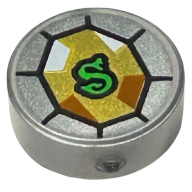 flat silver tile round 1 x 1 with green letter s snake on gold jewel pattern hp slytherins locket