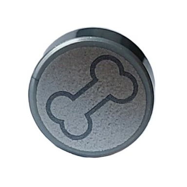 flat silver tile round 1 x 1 with dark bluish gray outlined bone on metallic silver background pattern