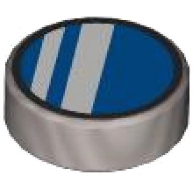 flat silver tile round 1 x 1 with blue circle with black outline and 2 white stripes pattern glasses