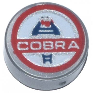 flat silver tile round 1 x 1 with silver cobra and red white and dark blue shelby cobra logo pattern